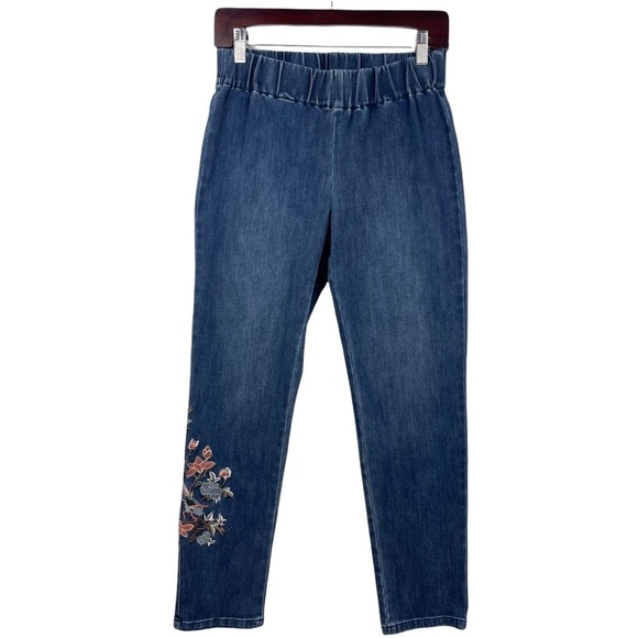 Soft  Surroundings Women’s Metro Floral Embroidered Denim  Jeggings Jeans SP - Picture 1 of 9
